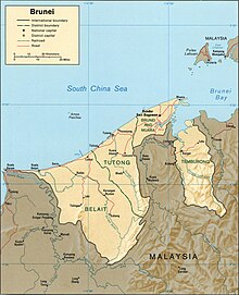 Map of Brunei's transportation network in 1984. Topographic map of Brunei CIA 1984.jpg