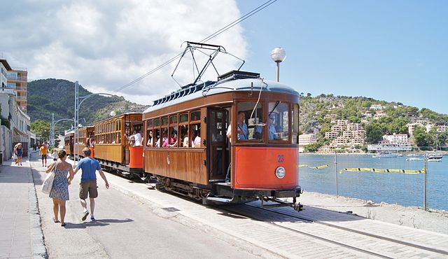 An electric tram on the Tranvía de Sóller on the Spanish island of Majorca