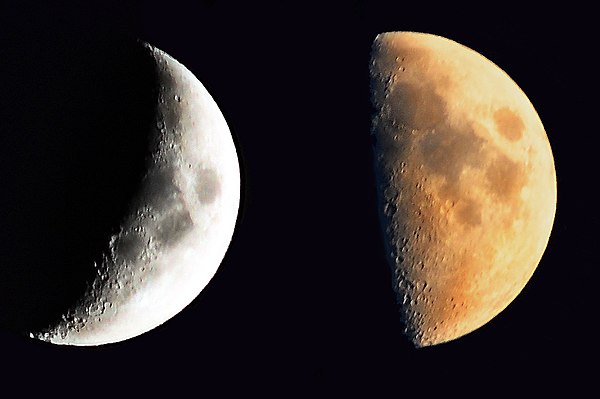 The changing apparent color of the Moon, filtered by Earth's atmosphere