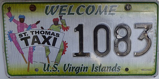 U.S. Virgin Islands Taxi license plate St. Thomas