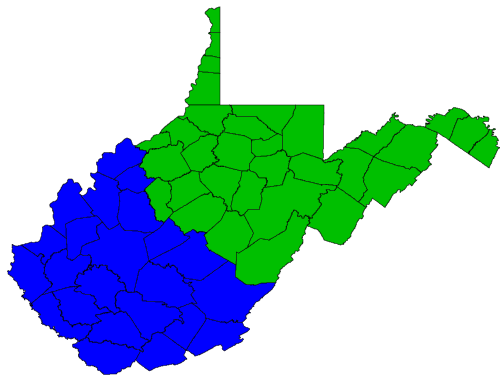 The Northern District embraces the counties colored green on this map.