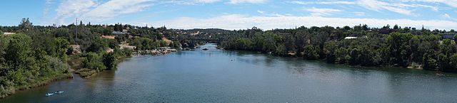 Looking east from Lake Natoma Crossing Bridge. Historic Folsom is on the right.