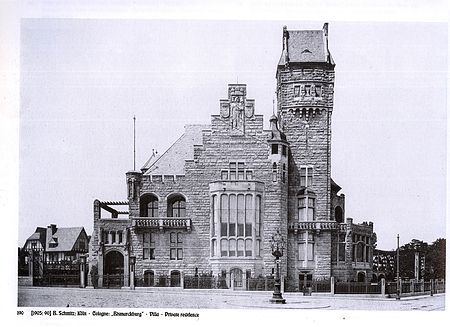 Villa Stollwerck am Bayenthalgürtel 2 in Köln Marienburg, Architekt Bruno Schmitz, erbaut von Mai 1902 bis Februar 1904. Quelle Die Architektur des XX. Jahrhunderts, Zeitschrift für moderne Baukunst, Jahrgang 1905, Tafel 90