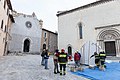 La Chiesa di Sant'Agostino e la Collegiata di Visso durante le operazioni di recupero e messa in sicurezza dei beni culturali.