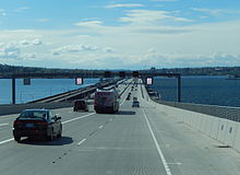 New Evergreen Point Floating Bridge has been in use since April 2, 2016. WA SR-520 New Bridge.JPG