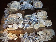 Many plates featuring the Willow pattern were found in Williamson's tunnels Williamson's Tunnels Plates.jpg