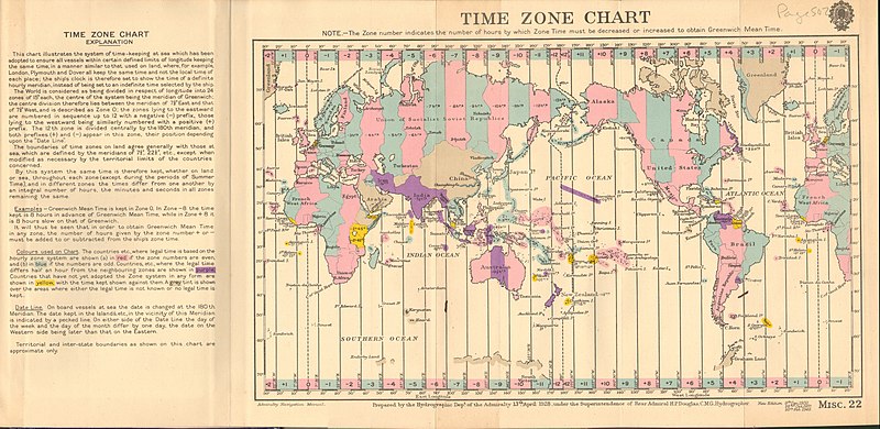 World map of time zones in 1928