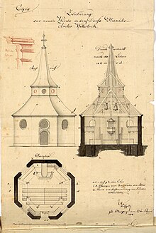 'Copia' von Buchholz nach der Schinkelzeichnung für eine Dorfkirche in Glienicke bei Wittstock, Dosse