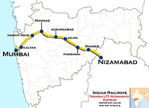 (Мумбаи LTT - Низамабад) Экспресс-маршрут map.jpg