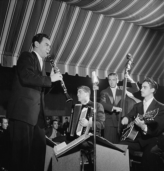 File:(Portrait of Abe Most, Pete Ponti, Sid Jacobs, and Jimmy Norton, Hickory House, New York, N.Y., ca. June 1947) (LOC) (5104549355).jpg