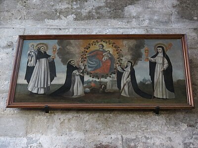 Foto del cuadro "Entrega del Rosario a Santo Domingo", sobre el altar