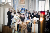 Prešovský pravoslavný arcibiskup a metropolita českých zemí a Slovenska Rastislav při liturgii