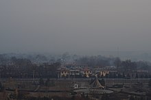 A park in Shijiazhuang during a smoggy day