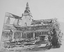 Le cloître de Notre-Dame-des-Carmes à Pont-l'Abbé (dessin de Charles Giraud daté de 1862).