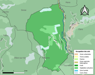 Barevná mapa znázorňující využití půdy.