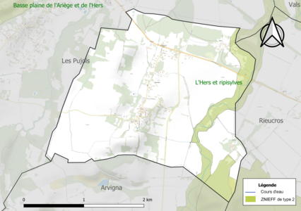 Carte des ZNIEFF de type 2 sur la commune.