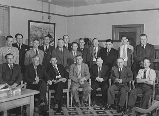 The victory labor-management production committee of the Butte mines, September 1942. In the back row from left to right are: J.A. Livingston, Anacond