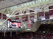 BC's National Championship banners at Kelley Rink prior to the 2010 championship. 1949-2001-2008 BC Championship Banners.jpg