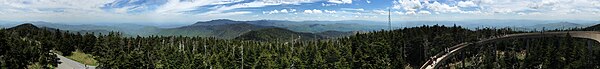 360-degree panoramic from the tower, Mount Le Conte can be seen center-left