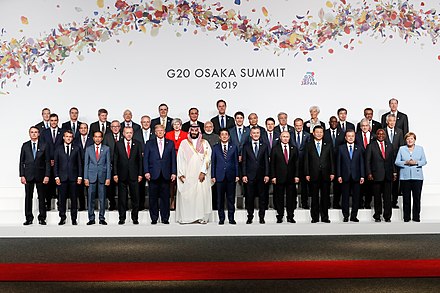 Putin with G20 counterparts in Osaka, 2019.