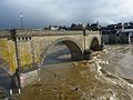 Les inondations du 7 février 2014 à Châteaulin (l'Aulne en crue déborde largement au niveau de l'ancien viaduc ferroviaire du "Réseau breton")