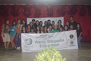 Participants and the organizing team of the 6th Waray Wikipedia Edit-a-thon at the University of the Philippines Visayas Tacloban College (UPVTC) held on November 18-19, 2016. The event was organized by the The Leyte-Samar Heritage Center of UPVTC and the Sinirangan Bisaya Wikimedia Community.