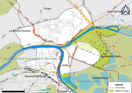 Carte des ZNIEFF de type 2 de la commune.