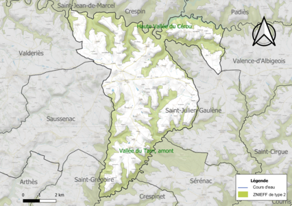 Carte des ZNIEFF de type 2 sur la commune.