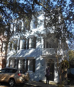 Ann Peacock House, built ca. 1760. The front portion of this fine example of the Charleston Single House was built on part of the original lots in the Grand Model of Charles Towne.