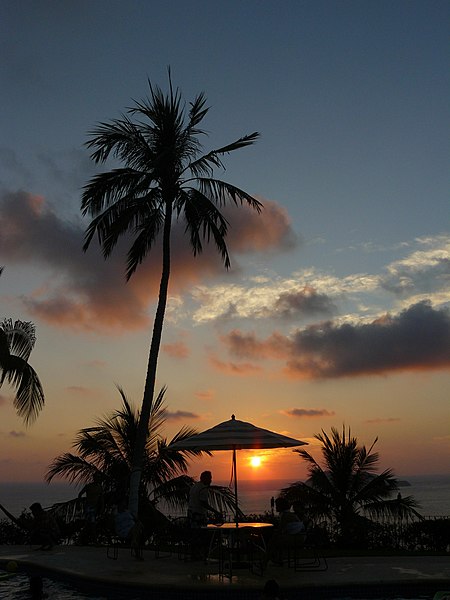 File:Atardecer con palmera y sombrilla.jpg