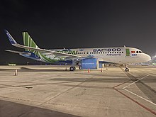 Bamboo Airways' A320neo aircraft with the Fly Green special livery spotted at Tan Son Nhat International Airport, Ho Chi Minh City.