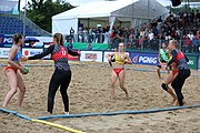 Deutsch: Beachhandball Europameisterschaften 2019 (Beach handball Euro); Tag 5: 6. Juli 2019 – Frauen, Platzierungsspiel für die Ränge 9–12, Deutschland-Polen 2:1 (22:23, 19:16, 7:6) English: Beach handball Euro; Day 5: 6 July 2019 – Placement Match/Cross Match for rank 9–12 Women – Germany-Poland 2:1 (22:23, 19:16, 7:6)