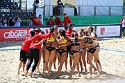 Deutsch: Beachhandball Europameisterschaften 2019 (Beach handball Euro); Tag 2: 3. Juli 2019 – Frauen, Vorrunde Gruppe C, Spanien-Griechenland 2:1 (12:20, 18:16; 8:2) English: Beach handball Euro; Day 2: 3 July 2019 – Women Preliminary Round Group C – Spain-Greece 2:1 (12:20, 18:16; 8:2)