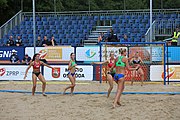 Deutsch: Beachhandball Europameisterschaften 2019 (Beach handball Euro); Tag 2: 3. Juli 2019 – Frauen, Vorrunde Gruppe D, Ukraine-Deutschland 2:0 (23:22, 32:24) English: Beach handball Euro; Day 2: 3 July 2019 – Women Preliminary Round Group D – Ukraine-Germany 2:0 (23:22, 32:24)