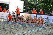 Deutsch: Beachhandball Europameisterschaften 2019 (Beach handball Euro); Tag 4: 5. Juli 2019 – Frauen, Viertelfinale, Niederlande-Griechenland 2:1 (25:12, 18:24, 7:6) English: Beach handball Euro; Day 4: 5 July 2019 – Quarter Final Women – Netherlands-Greece 2:1 (25:12, 18:24, 7:6)