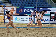 Deutsch: Beachhandball Europameisterschaften 2019 (Beach handball Euro); Tag 5: 6. Juli 2019 – Frauen, Halbfinale, Ungarn-Niederlande 2:0 (19:16, 15:12) English: Beach handball Euro; Day 5: 6 July 2019 – Semifinal Women – Hungary-Netherlands 2:0 (19:16, 15:12)