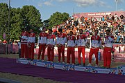 Deutsch: Beachhandball bei den Olympischen Jugendspielen 2018 in Buenos Aires; Tag 7, 13. Oktober 2018; Medaillenzeremonie Jungs - Gold: Spanien, Silber: Portugal, Bronze: Argentinien English: Beach handball at the 2018 Summer Youth Olympics in Buenos Aires at 13 October 2018 – Medal Ceremony Boys - Gold: Spain, Silver: Portugal, Bronze: Argentina Español: Handball de playa en los Juegos Olimpicos de la Juventud Buenos Aires 2018 en 13 de octubre de 2018 – Medalla Ceremonia para niños - Oro: España, Plata: Portugal, Bronce: Argentina