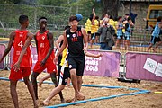 Deutsch: Beachhandball bei den Olympischen Jugendspielen 2018; Tag 6, 11. Oktober 2018; Jungen, Platzierungssspiel Ränge 11-12 – Paraguay-Mauritius 2:0 English: Beach handball at the 2018 Summer Youth Olympics at 11 October 2018 – Boys Placement Match 11-12 – Paraguay-Mauritius 2:0