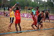 Deutsch: Beachhandball bei den Olympischen Jugendspielen 2018; Tag 6, 11. Oktober 2018; Jungen, Platzierungssspiel Ränge 11-12 – Paraguay-Mauritius 2:0 English: Beach handball at the 2018 Summer Youth Olympics at 11 October 2018 – Boys Placement Match 11-12 – Paraguay-Mauritius 2:0