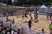 Deutsch: Beachhandball bei den Olympischen Jugendspielen 2018; Tag 4, 10. Oktober 2018; Jungs, Vorrunde, Gruppe B - Portugal-Paraguay 2:0 English: Beach handball at the 2018 Summer Youth Olympics at 10 October 2018 – Boys Preliminary Round Group B – Portugal-Paraguay 2:0