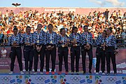 Deutsch: Beachhandball bei den Olympischen Jugendspielen 2018 in Buenos Aires; Tag 7, 13. Oktober 2018; Medaillenzeremonie Mädchen - Gold: Argentinien, Silber: Kroatien, Bronze: Ungarn English: Beach handball at the 2018 Summer Youth Olympics in Buenos Aires at 13 October 2018 – Medal Ceremony Girls - Gold: Argentina, Silver: Croatia, Bronze: Hungary Español: Handball de playa en los Juegos Olimpicos de la Juventud Buenos Aires 2018 en 13 de octubre de 2018 – Medalla Ceremonia para niñas - Oro: Argentina, Plata: Croacia, Bronce: Hungría