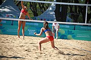 Deutsch: Beachvolleyball bei den Olympischen Jugendspielen 2018; Tag 8, 14. Oktober 2018; Mädchen, Achtelfinale – Bolivien-Puerto Rico 0:2 (18–21/18–21 ) English: Beach volleyball at the 2018 Summer Youth Olympics at 14 October 2018 – Girls Round of 16 – Bolivia-Puerto Rico 0:2 (18–21/18–21 )