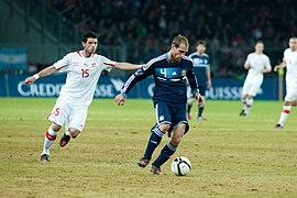 Blerim Dzemaili (L), Pablo Zabaleta (R) - Switzerland vs. Argentina, 29th February 2012.jpg