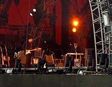 (From left to right) Stu Kimball and Bob Dylan at the Roskilde Festival, 2006. Bob Dylan at Roskilde.jpg