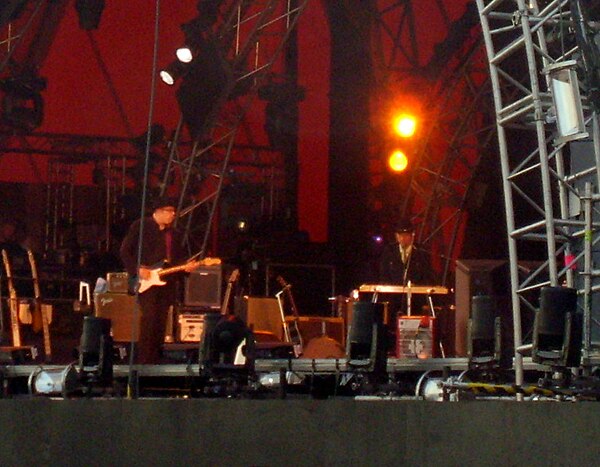 (From left to right) Stu Kimball and Bob Dylan at the Roskilde Festival, 2006.