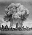 Bomb versus Metropolis. Atomic bomb explosion superimposed over image of New York City. Photograph of image taken October 3, 1950 - DPLA - b61f57bede22e6882fafc6fbe8d14b0c.jpg