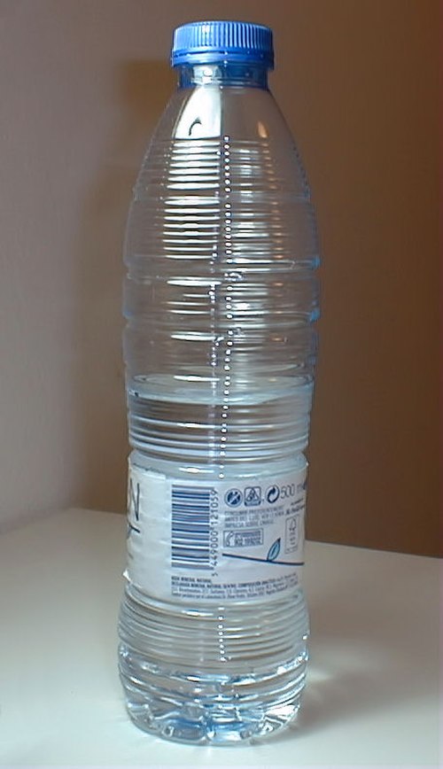 A water bottle. Worldwide, 480 billions of plastic drinking bottles were sold in 2017 (and fewer than half were recycled).