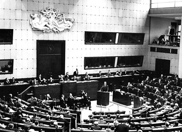 Session of the Parliamentary Assembly of the Council of Europe in the former House of Europe in Strasbourg, France in January 1967. Willy Brandt, West