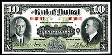 $10 Bank of Montreal note issued in 1935 CAN-S559-Bank of Montreal-10 Dollars (1935, face only).jpg
