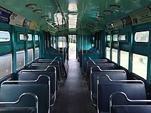 Interior of car 6101 at the Fox River Trolley Museum in August 2014 CTA 6101 interior 20140810.jpg